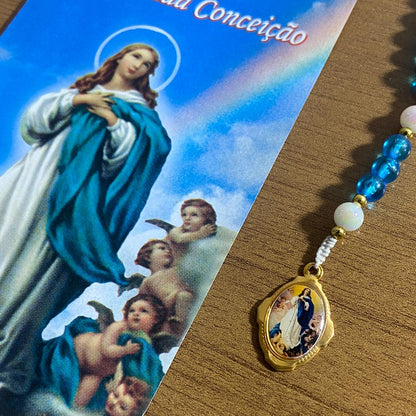 TERÇO PÉROLA AZUL NOSSA SENHORA DA IMACULADA CONCEIÇÃO 6MM (1 UNIDADE)