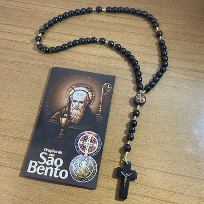 TERÇO DE MADEIRA SÃO BENTO PRETO MOD2 08MM (3 UNIDADES)