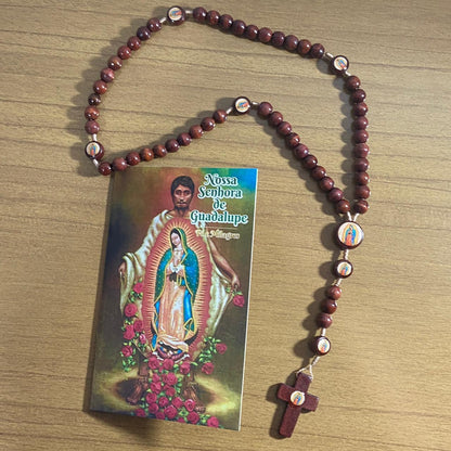 TERÇO DE MADEIRA NOSSA SENHORA DE GUADALUPE 7 MEDALHAS MOD1 8MM (3 UNIDADES)