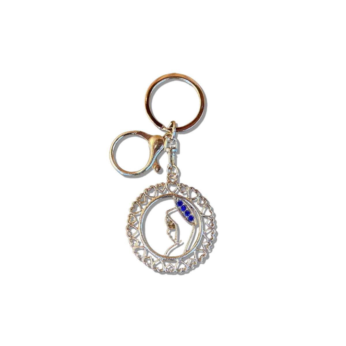 CHAVEIRO LUXO COM MOSQUETE FACE DE MARIA COM STRASS MOD2  (6 UNIDADES)