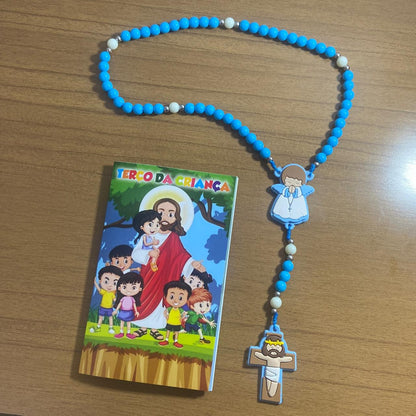 TERÇO DA CRIANÇA ANJO DA GUARDA AZUL 08MM (1 UNIDADE)