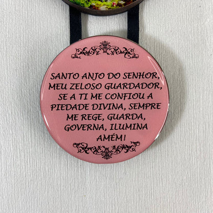 ADORNO TRIPLO REDONDO FITA ANJO DA GUARDA ROSA (1 UNIDADE)