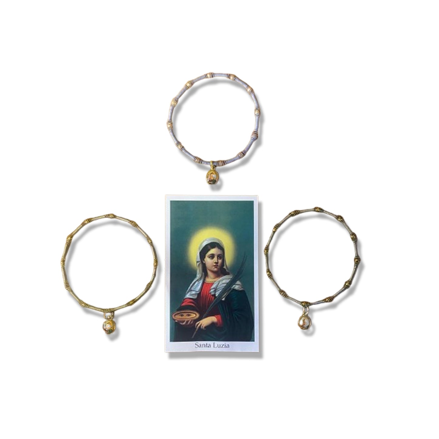 PULSEIRA DE MOLA COM MEDALHA SANTA LUZIA CORES SORTIDAS  (3 UNIDADES)