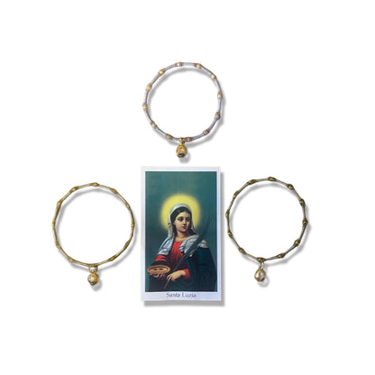 PULSEIRA DE MOLA COM MEDALHA SANTA LUZIA CORES SORTIDAS  (3 UNIDADES)