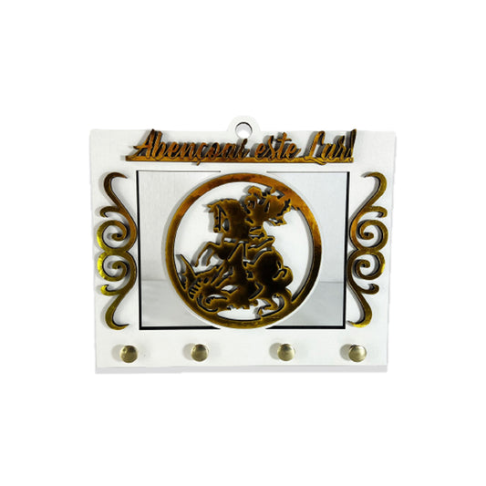 PORTA CHAVE VAZADO BRANCO SÃO JORGE DOURADO 14CM (1 UNIDADE)