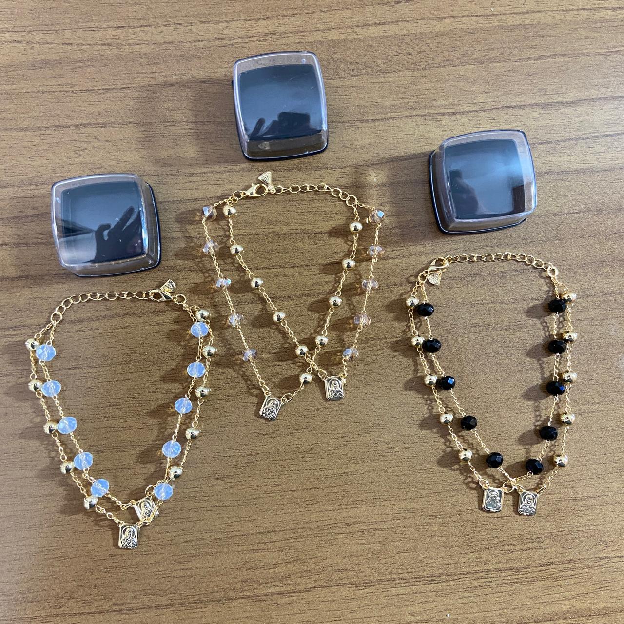 PULSEIRA ESCAPULÁRIO CRISTAL CORES SORTIDAS ( 3 UNIDADES)