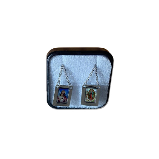 ESCAPULÁRIO INOX RESINADO COLORIDO DETALHADO SAGRADO CORAÇÃO DE JESUS E NOSSA SENHORA DE GUADALUPE (6 UNIDADES)