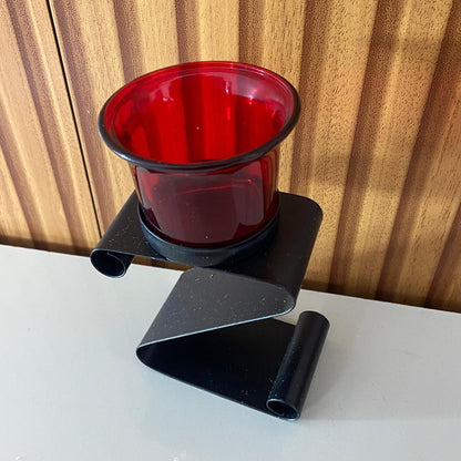 CASTIÇAL DE VIDRO VERMELHO COM SUPORTE DE METAL  12,5CM (1 UNIDADE)