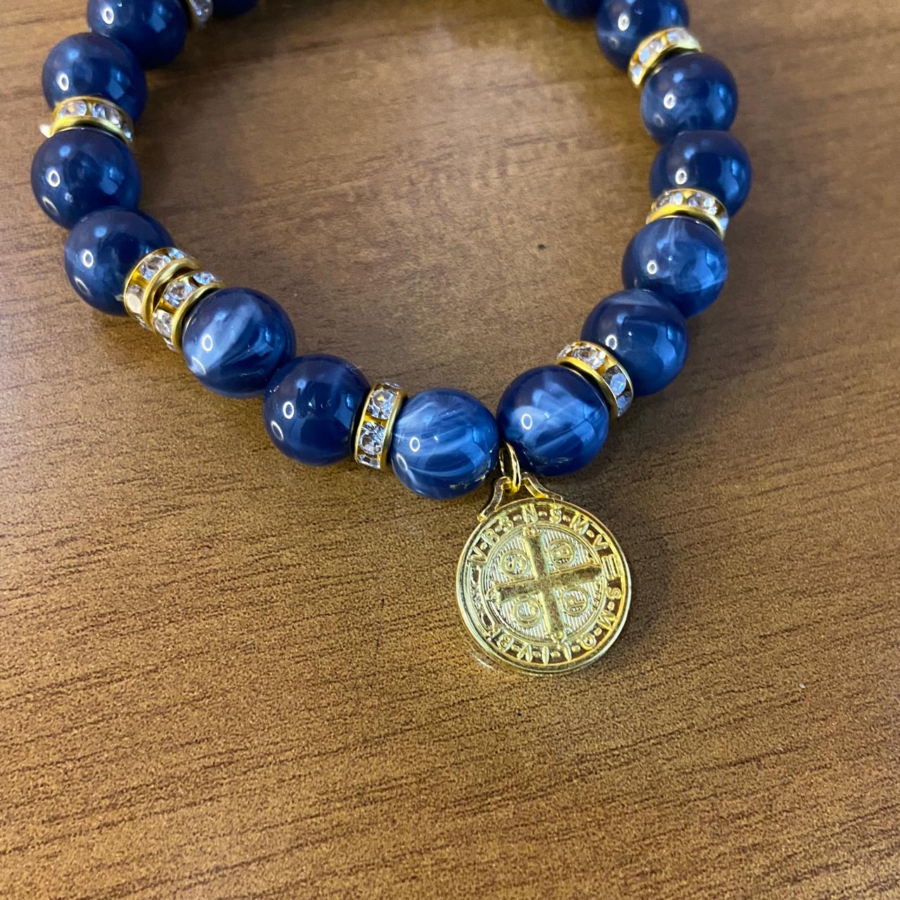 PULSEIRA PÉROLA MEDALHA DE SÃO BENTO 08MM MOD-1 (03 UNIDADES)