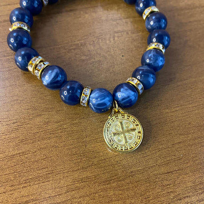 PULSEIRA PÉROLA MEDALHA DE SÃO BENTO 08MM MOD-1 (03 UNIDADES)