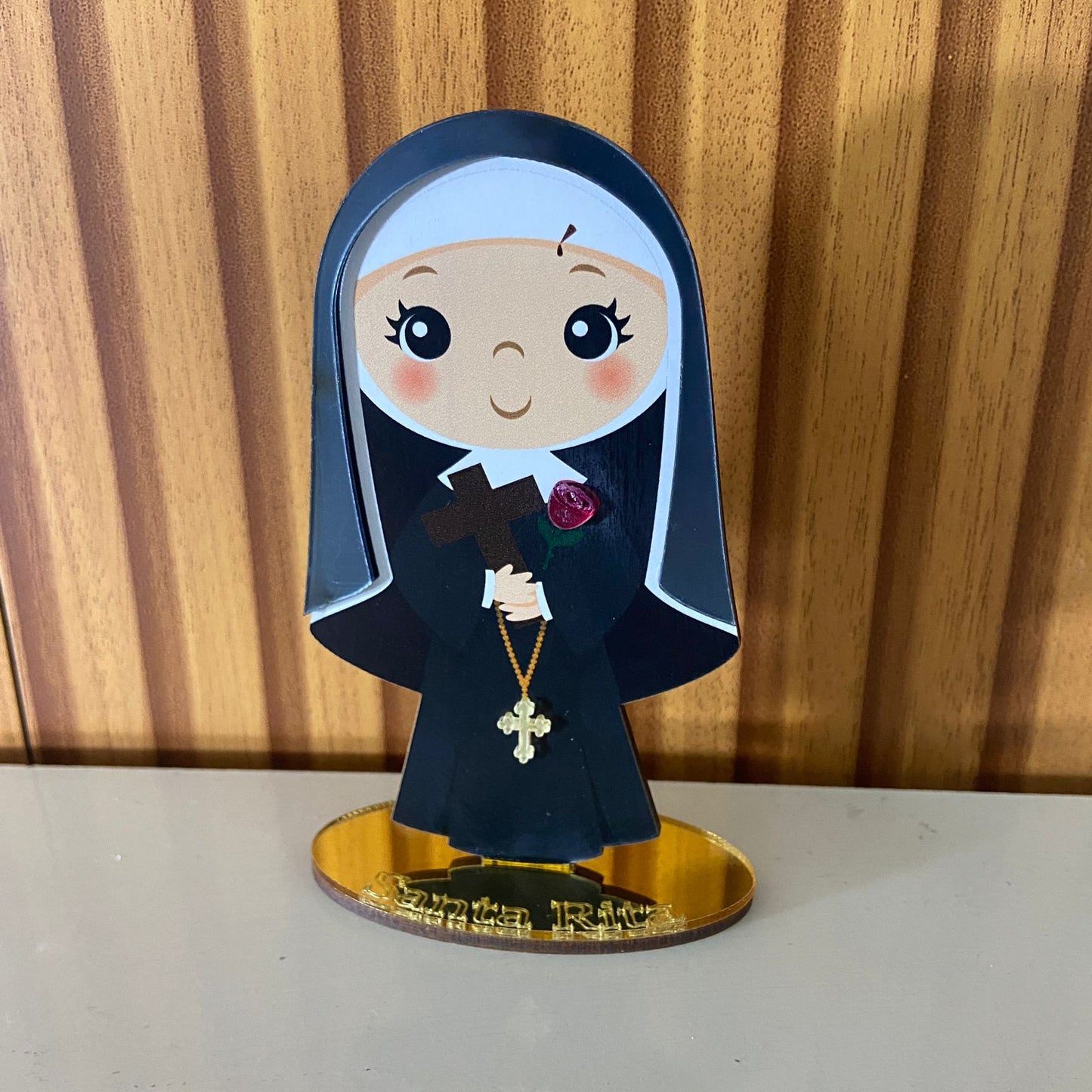 IMAGEM MDF INFANTIL SANTA RITA DE CÁSSIA COM ACRÍLICO 12CM (1 UNIDADE)