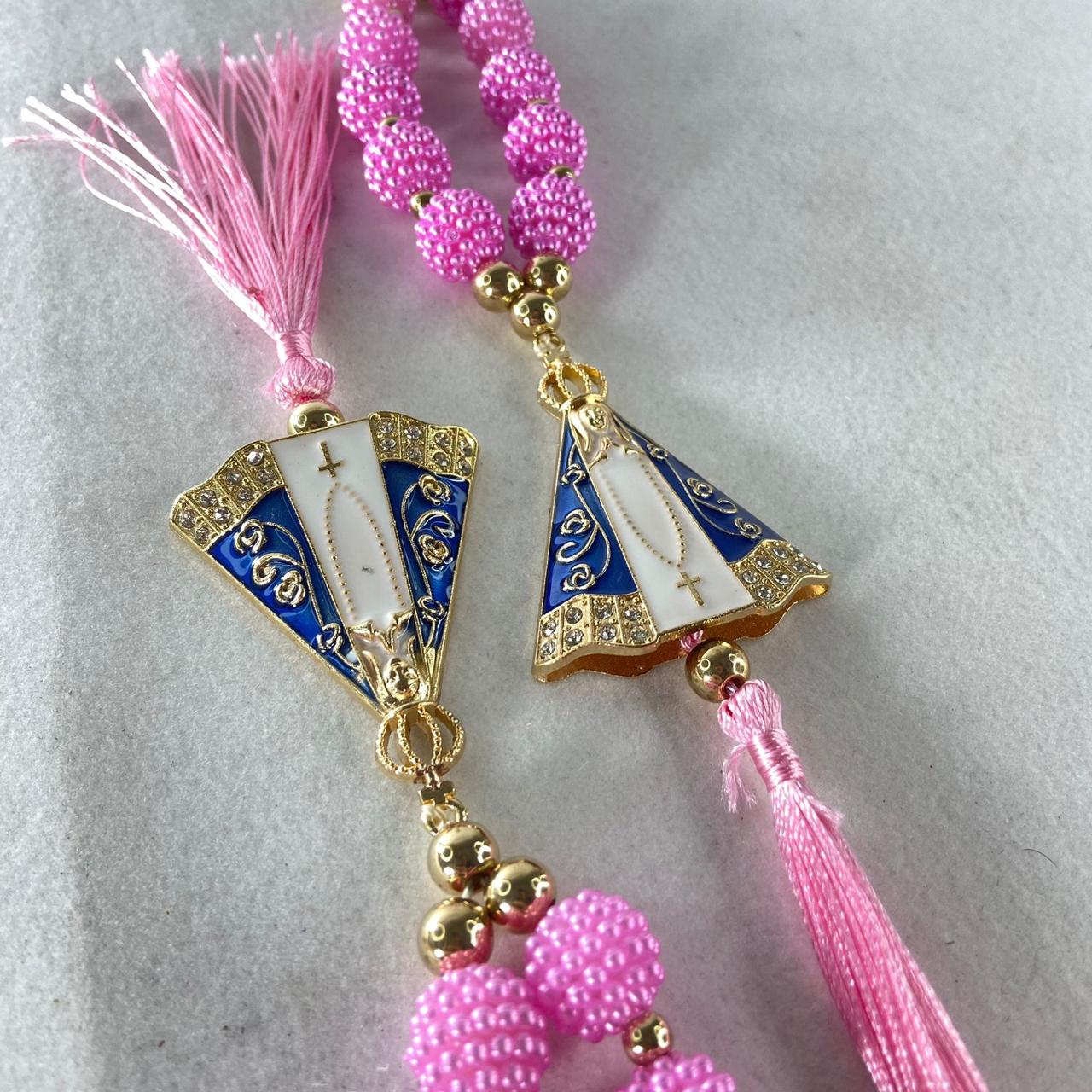 DEZENA PARA CARRO NOSSA SENHORA APARECIDA AMORA ROSA  14MM (3 UNIDADES)