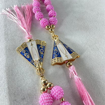 DEZENA PARA CARRO NOSSA SENHORA APARECIDA AMORA ROSA  14MM (3 UNIDADES)