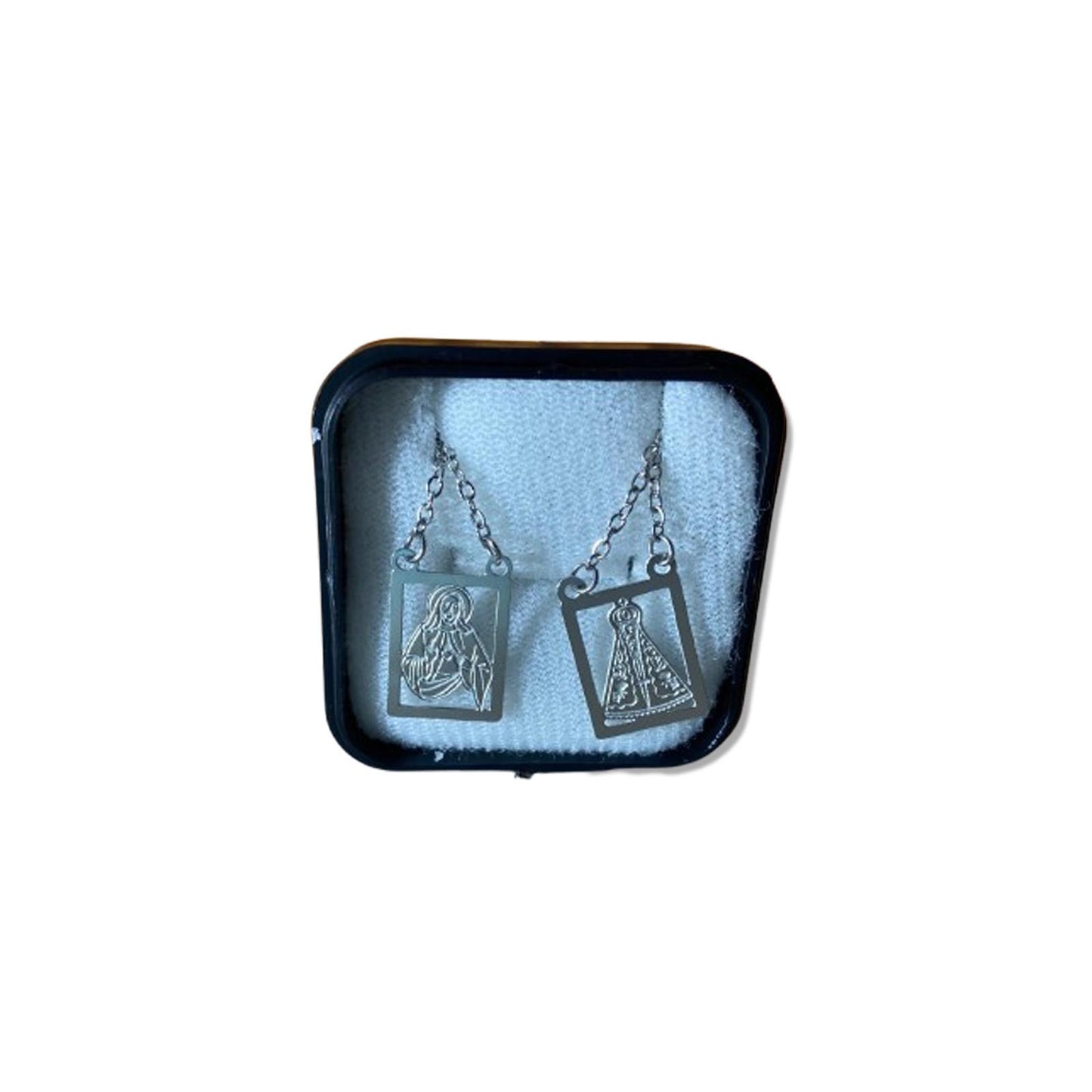 ESCAPULÁRIO INOX LASER VAZADO SAGRADO CORAÇÃO DE JESUS E NOSSA SENHORA APARECIDA (6 UNIDADES)