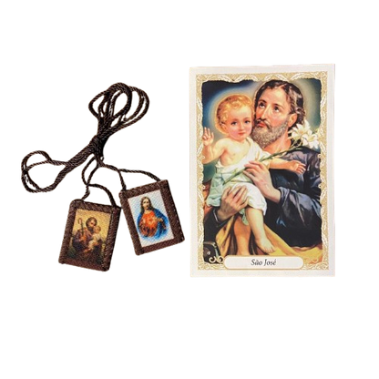 ESCAPULÁRIO DE PANO SAGRADO CORAÇÃO DE JESUS E SÃO JOSÉ P (6 UNIDADES)