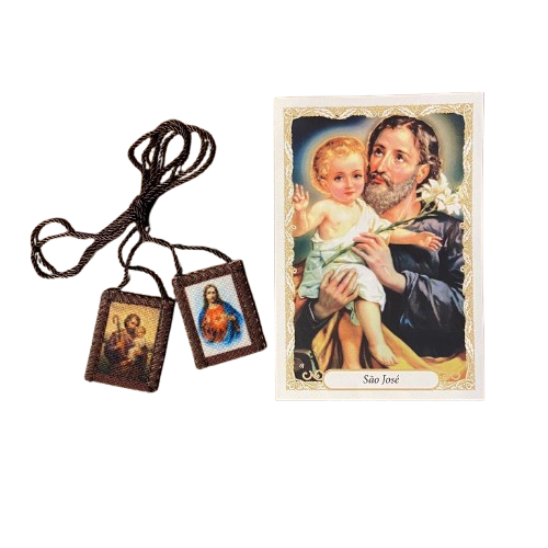 ESCAPULÁRIO DE PANO SAGRADO CORAÇÃO DE JESUS E SÃO JOSÉ P (6 UNIDADES)