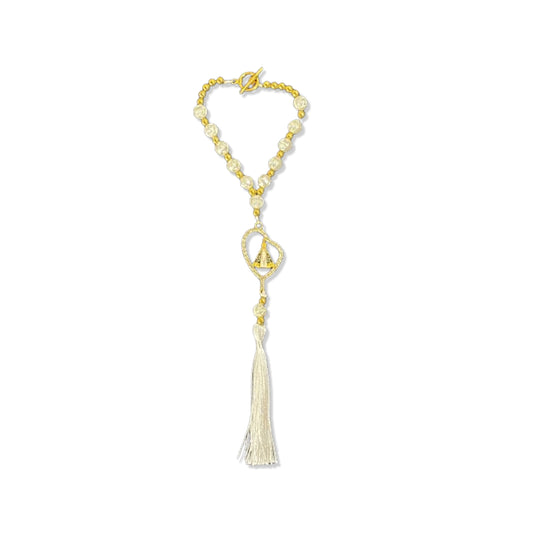 DEZENA PARA CARRO NOSSA SENHORA APARECIDA ROSA BRANCA 10MM (3 UNIDADES)