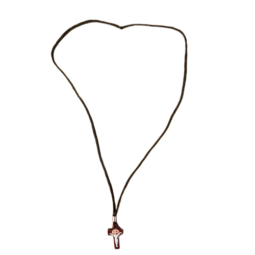 CORDÃO COM CRUCIFIXO SÃO BENTO MADEIRA MARROM (12 UNIDADES)