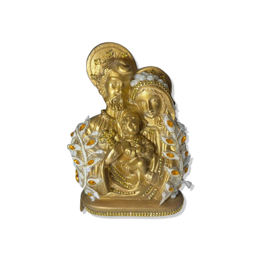 BUSTO DE GESSO SAGRADA FAMÍLIA DOURADO COM PÉROLA E STRASS DOURADO 20CM (1 UNIDADE)