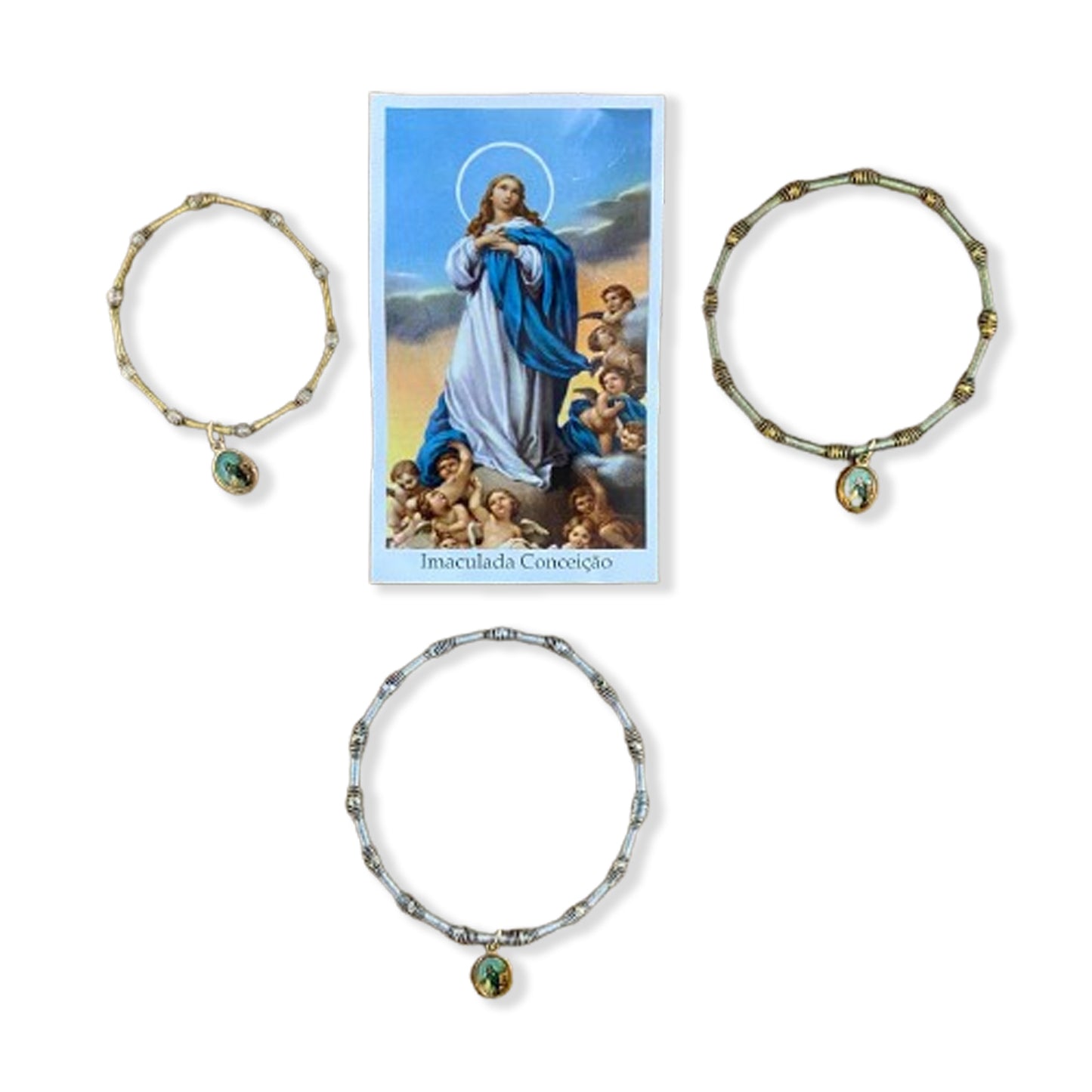PULSEIRA DE MOLA COM MEDALHA NOSSA SENHORA DA IMACULADA CONCEIÇÃO CORES SORTIDAS  (3 UNIDADES)