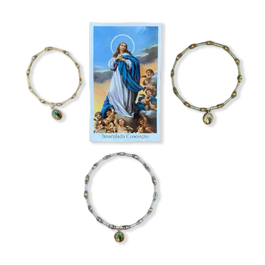 PULSEIRA DE MOLA COM MEDALHA NOSSA SENHORA DA IMACULADA CONCEIÇÃO CORES SORTIDAS  (3 UNIDADES)
