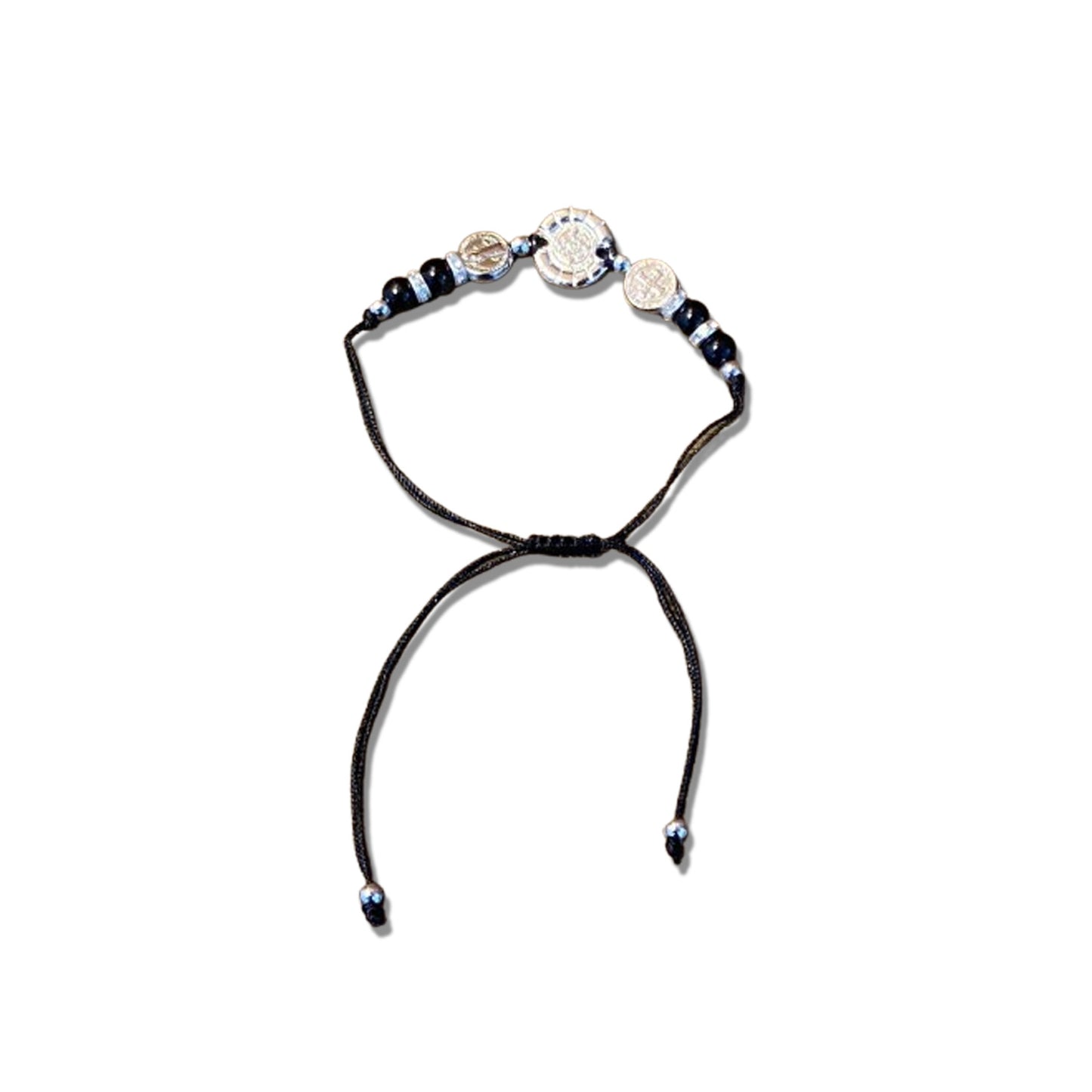 PULSEIRA REGULÁVEL CRISTAL PRETO COM MEDALHA SÃO BENTO   ( 01 UNIDADE)