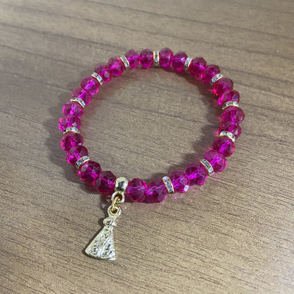 PULSEIRA CRISTAL ROSA PINK NOSSA SENHORA APARECIDA  (06 UNIDADES)