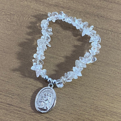 PULSEIRA CRISTAL SÃO MIGUEL ARCANJO E ANJO DA GUARDA  ( 1 UNIDADE)