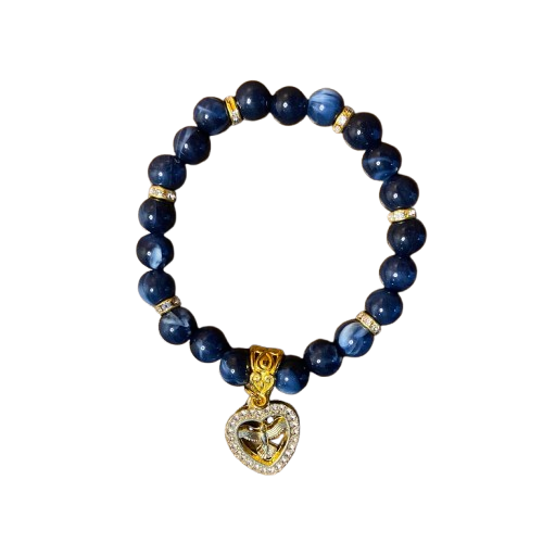 PULSEIRA PÉROLA AZUL COM PINGENTE DIVINO ESPÍRITO SANTO COM STRASS 08MM  (03 UNIDADES)