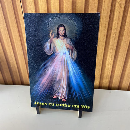 PLAQUINHA DE MESA MDF RESINADO JESUS MISERICORDIOSO  19CM x 13CM  (1 UNIDADE)