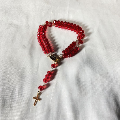 TERÇO PULSEIRA CRISTAL VERMELHA TRANSPARENTE  (3 UNIDADES)