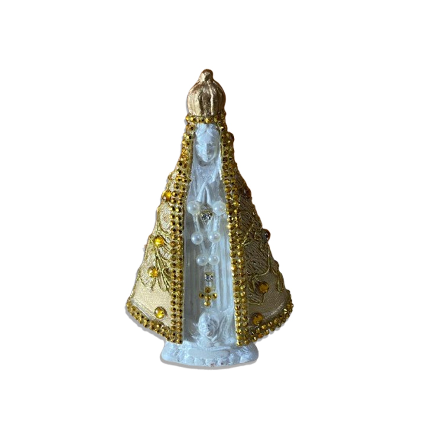 IMAGEM DE GESSO NOSSA SENHORA APARECIDA BRANCA DECOUPAGE DOURADO 15CM (1 UNIDADE)