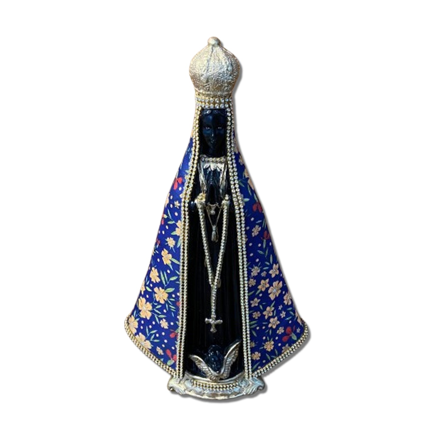 IMAGEM DE GESSO NOSSA SENHORA APARECIDA MANTO TECIDO AZUL ESCURO 34CM (1 UNIDADE)