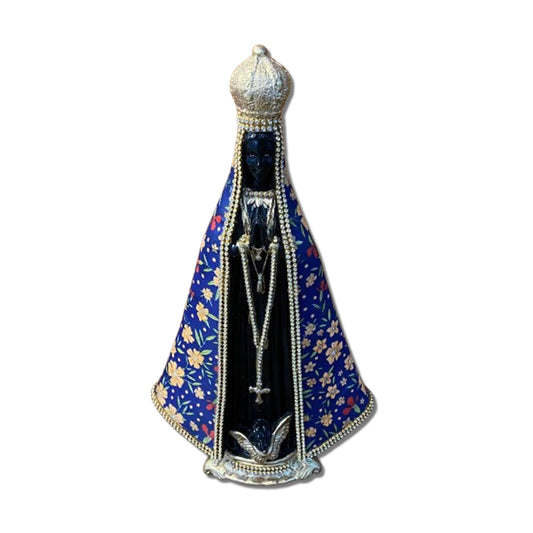 IMAGEM DE GESSO NOSSA SENHORA APARECIDA MANTO TECIDO AZUL ESCURO 34CM (1 UNIDADE)