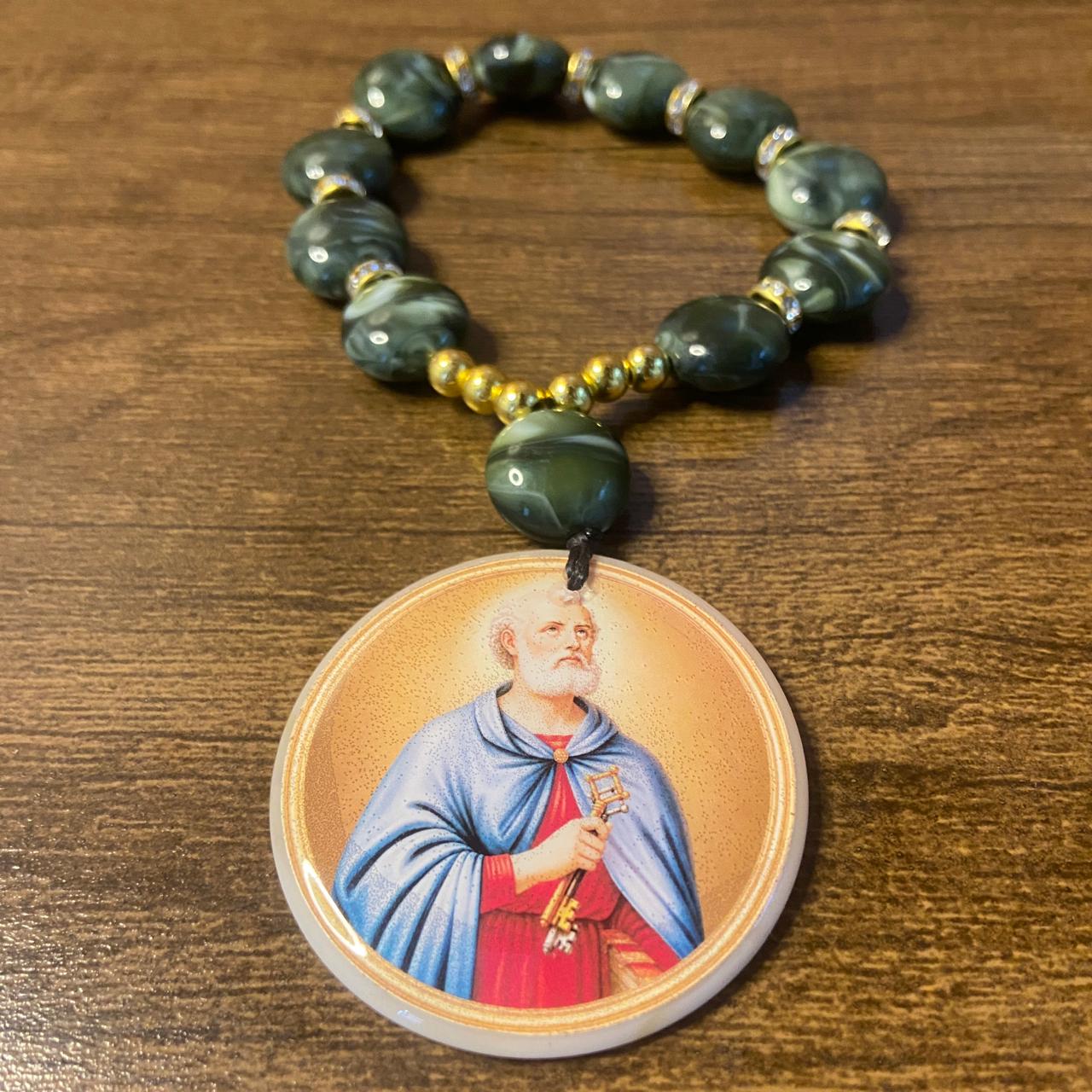 DEZENA PEDRARIAS MEDALHÃO DE RESINADO SÃO PEDRO  17MM - MOD2 (1 UNIDADE)