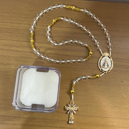 TERÇO DE NOIVA CRISTAL NOSSA SENHORA APARECIDA MOD10 10MM (1 UNIDADE)