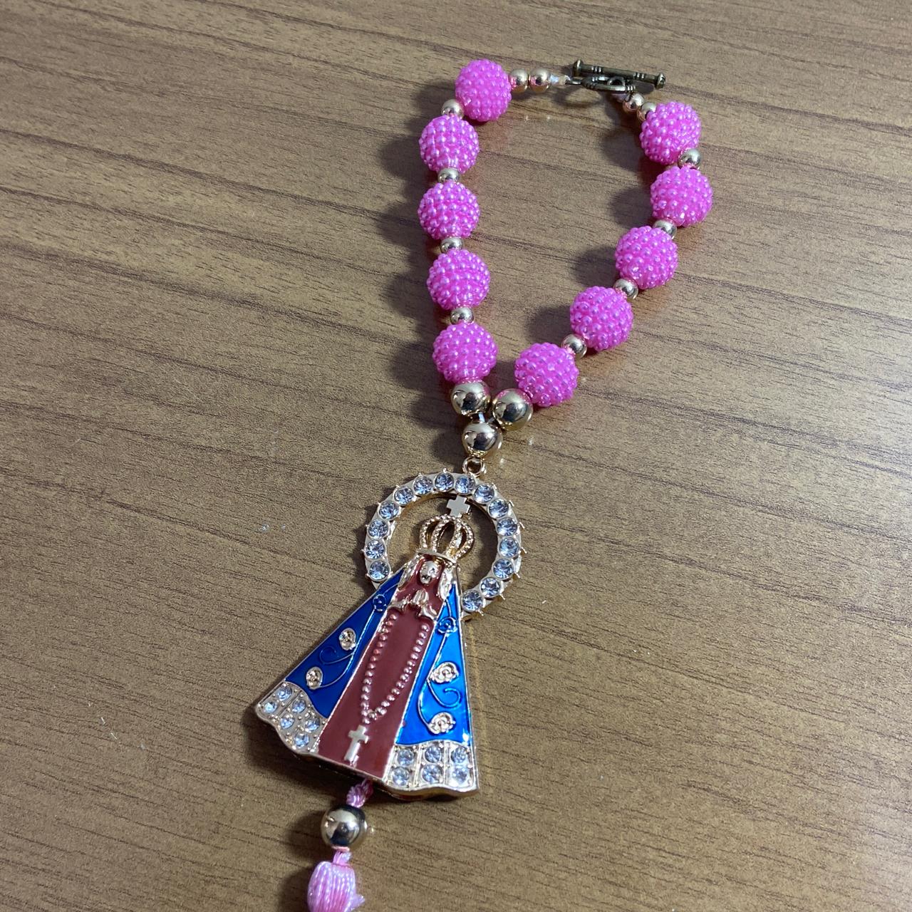 DEZENA PARA CARRO NOSSA SENHORA APARECIDA MARROM AMORA ROSA MOD3 12MM ...