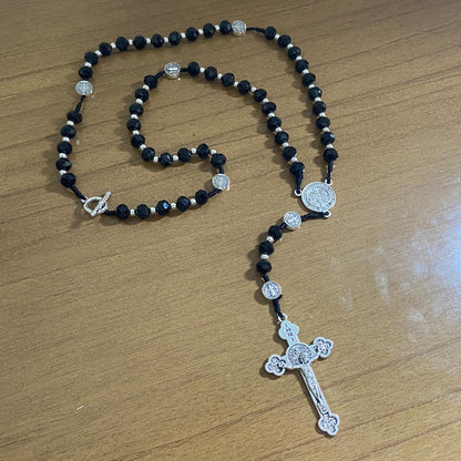 TERÇO CRISTAL MEDALHA DE SÃO BENTO 6MM PRETO (1 UNIDADE)