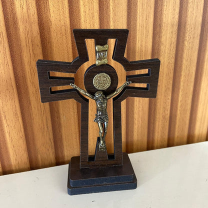 CRUCIFIXO MDF DE MESA TABACO  12CM (1 UNIDADE)