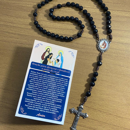 TERÇO CRAVEJADO PRETO SAGRADA FAMÍLIA 10MM (1 UNIDADE)