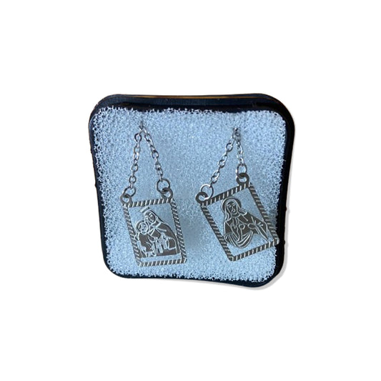 ESCAPULÁRIO INOX VAZADO SAGRADO CORAÇÃO DE JESUS E NOSSA SENHORA DO CARMO MOD2 (6 UNIDADES)