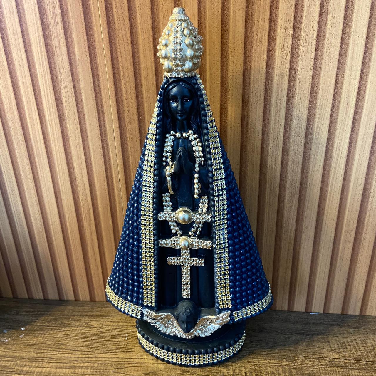 IMAGEM DE GESSO NOSSA SENHORA APARECIDA AZUL COM STRASS 39CM (1 UNIDADE)