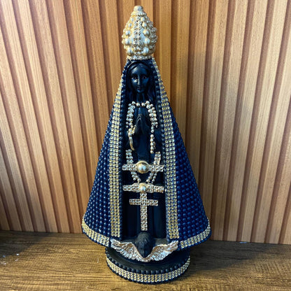 IMAGEM DE GESSO NOSSA SENHORA APARECIDA AZUL COM STRASS 39CM (1 UNIDADE)
