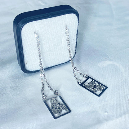 ESCAPULÁRIO INOX LASER VAZADO SAGRADO CORAÇÃO DE JESUS E SÃO MIGUEL  ARCANJO (6 UNIDADES)