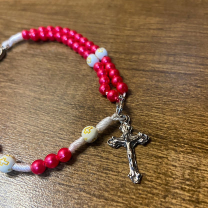 TERÇO PULSEIRA PÉROLA VERMELHA SÃO JOSÉ (6 UNIDADES)