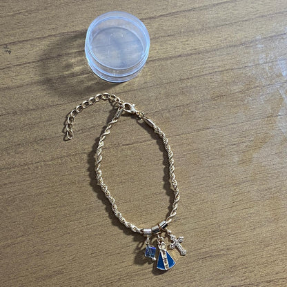 PULSEIRA DOURADA NOSSA SENHORA APARECIDA COM CRUZ E CRISTAL (6 UNIDADES)