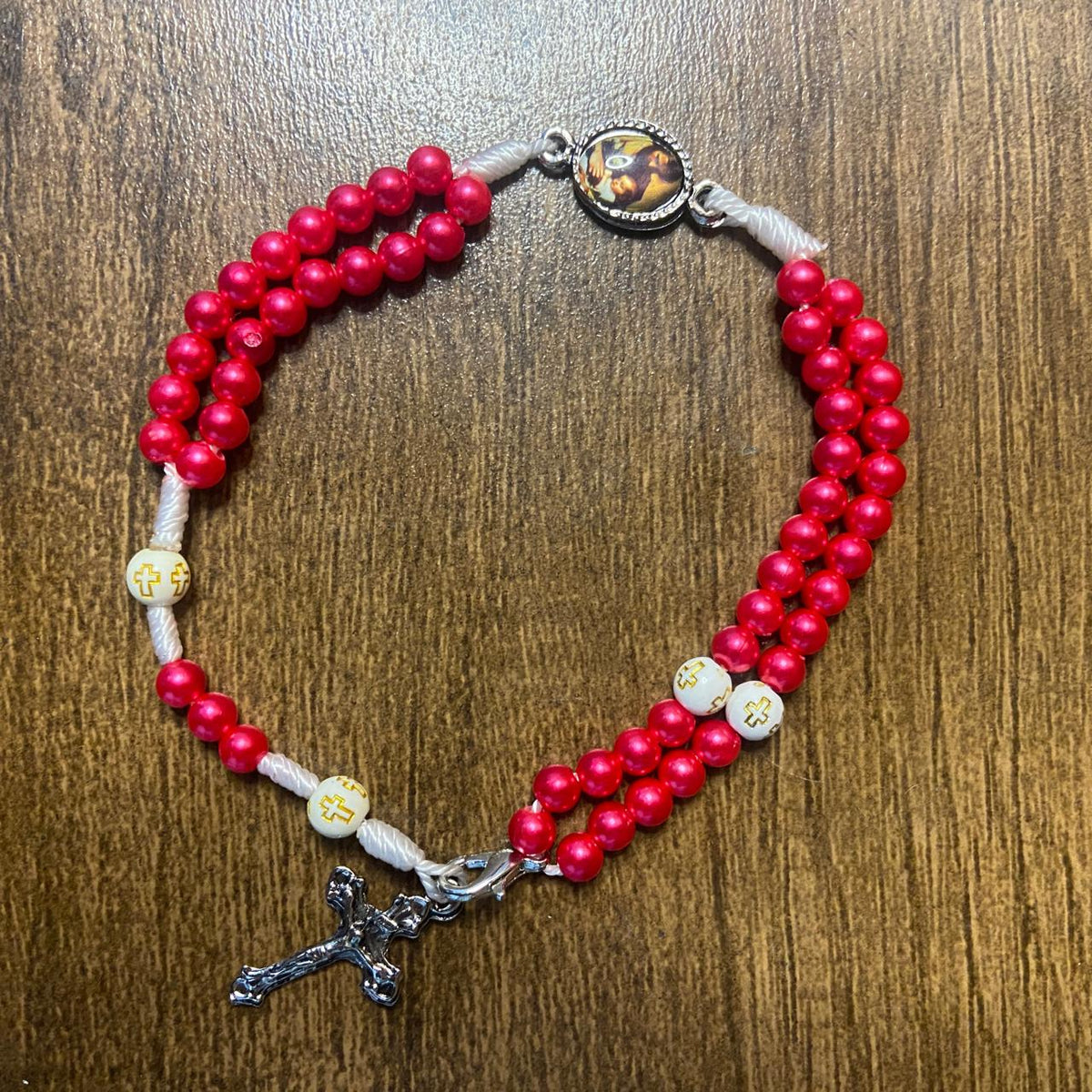 TERÇO PULSEIRA PÉROLA VERMELHA SÃO JOSÉ (6 UNIDADES)