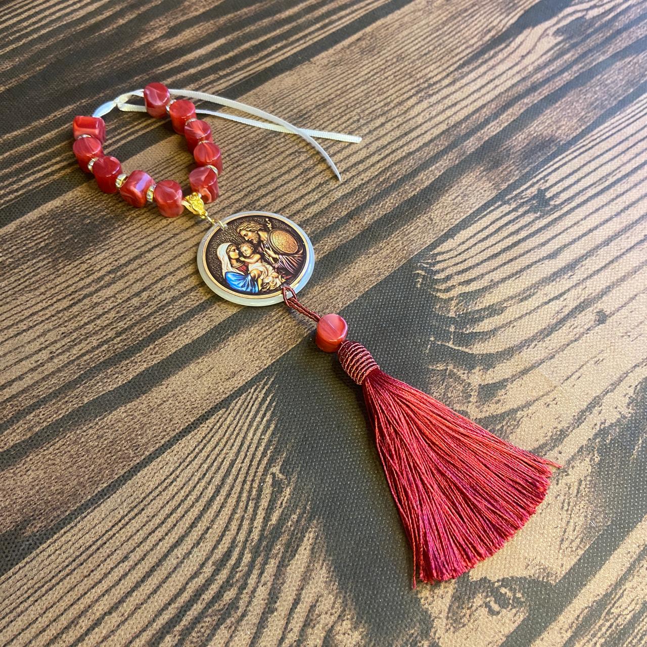 DEZENA PEDRARIAS MEDALHÃO RESINADO SAGRADA FAMÍLIA  12MM  (1 UNIDADE)