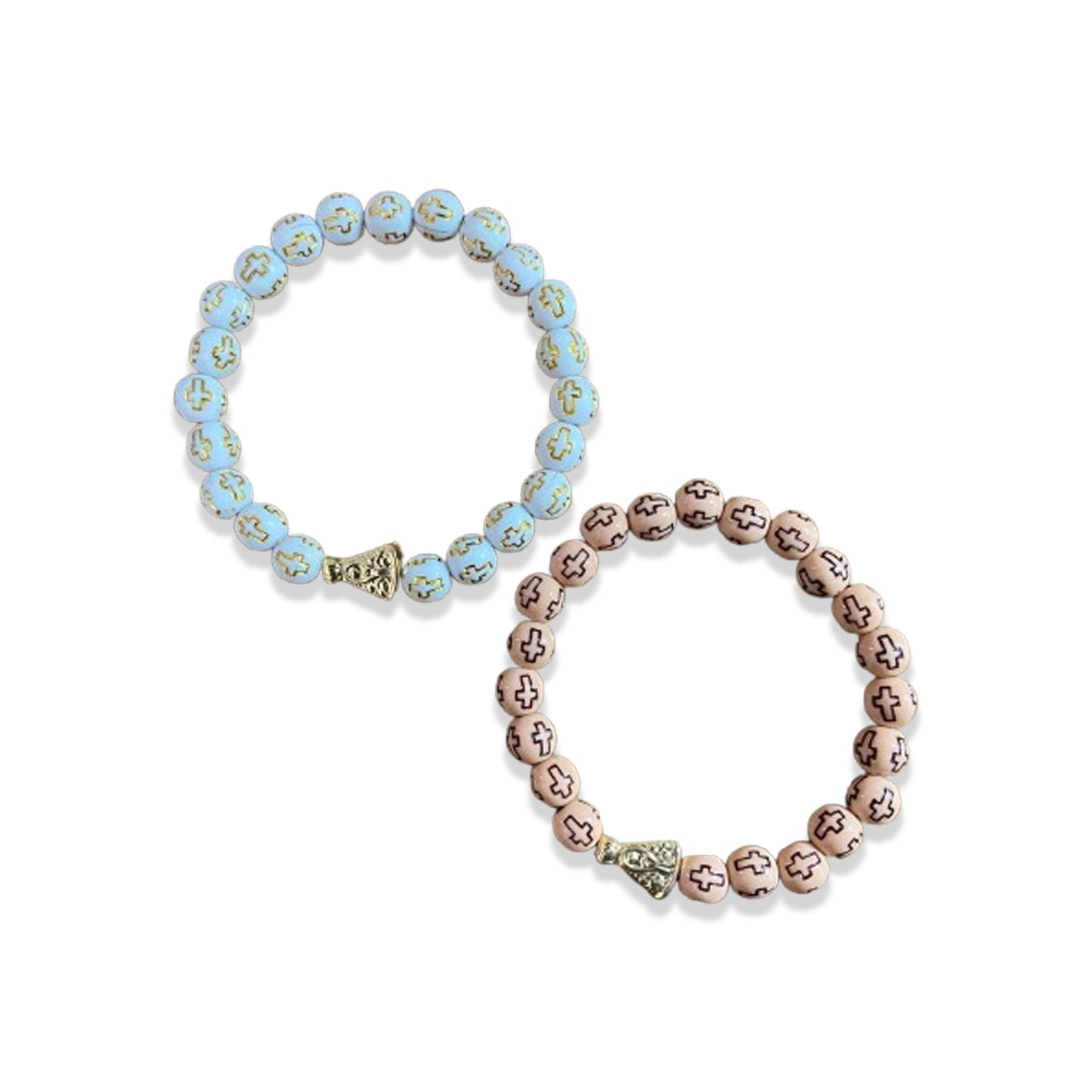 PULSEIRA PÉROLA CONTAS DECORADAS CRUZ  NOSSA SENHORA APARECIDA CORES SORTIDAS  (06 UNIDADES)