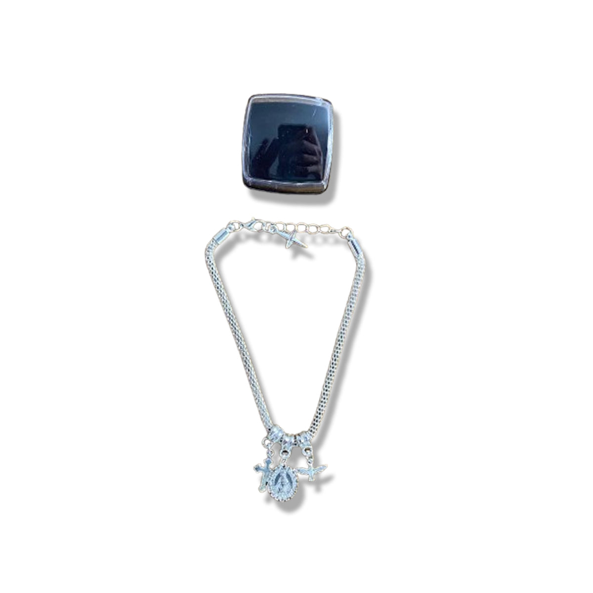 PULSEIRA PRATEADA NOSSA SENHORA DAS GRAÇAS COM STRASS (6 UNIDADES)